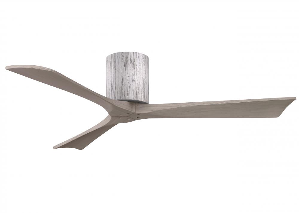 Irene-3H three-blade flush mount paddle fan in Barn Wood finish with 52” Gray Ash tone blades. 