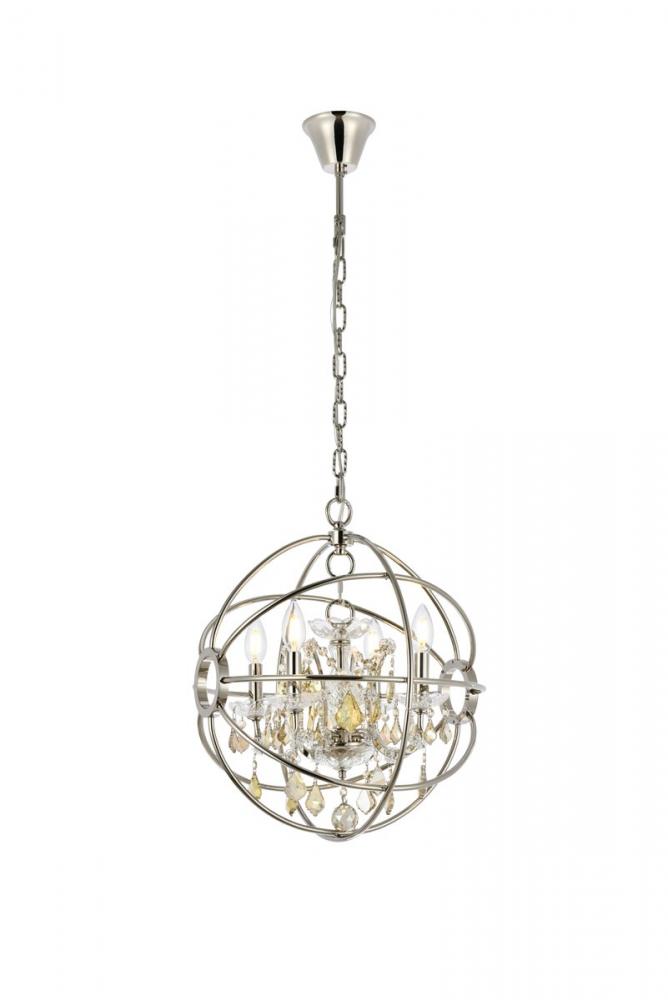 Geneva 4 light polished nickel Pendant Golden Teak (Smoky) Royal Cut crystal