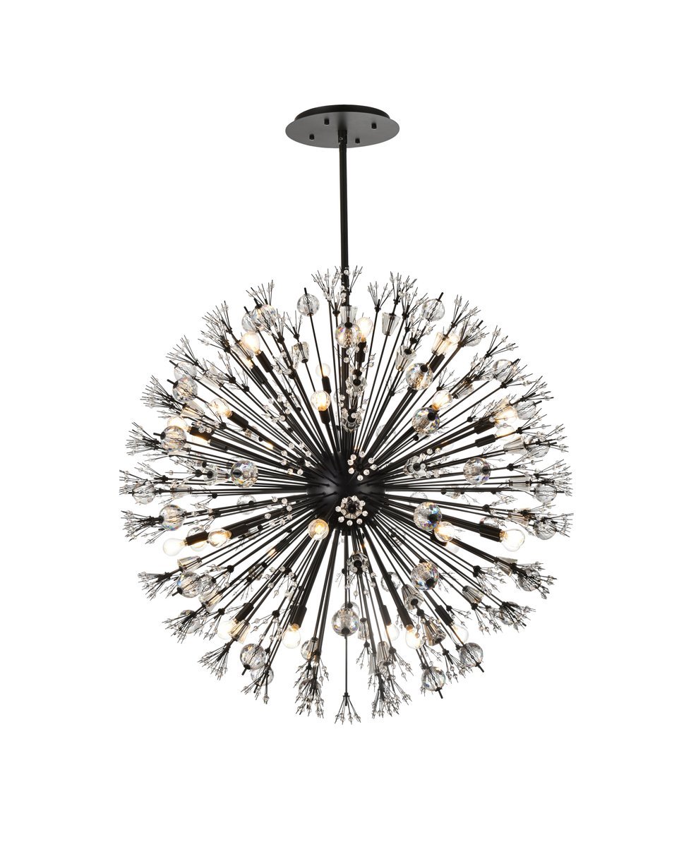 Vera 44 Inch Crystal Starburst Round Pendant in Black