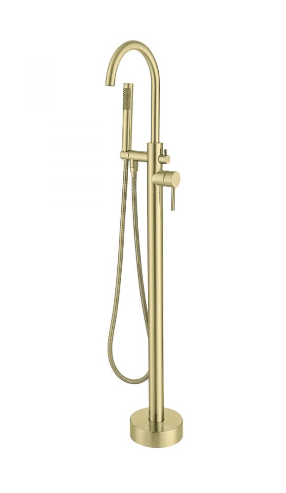 Steven Floor Mounted Roman Tub Faucet with Handshower in Brushed Gold