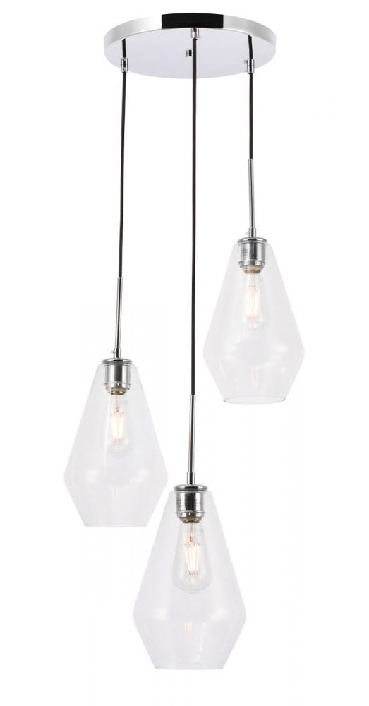 Gene 3 light Chrome and Clear glass pendant