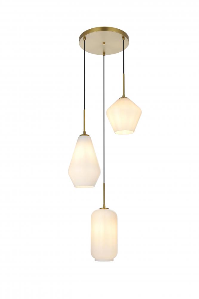 Gene 17.5 Inch Pendant Frosted White in Satin Gold