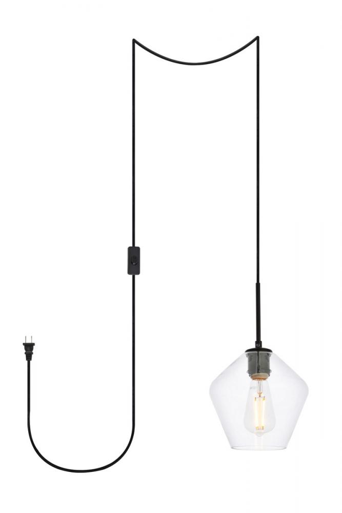 Gene 1 light Black and Clear glass plug-in pendant