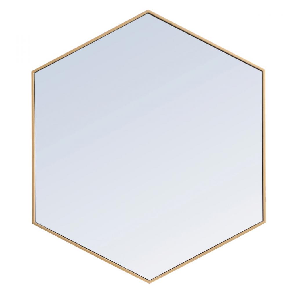 Metal Frame HexAgon Mirror 41 Inch in Brass