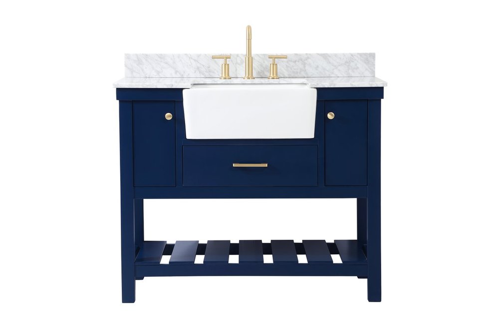 42 inch Single bathroom vanity in blue with backsplash