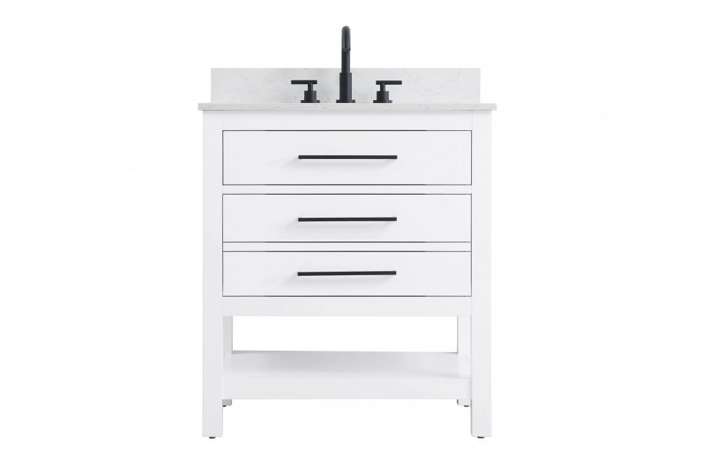 30 inch Single Bathroom Vanity in White with backsplash