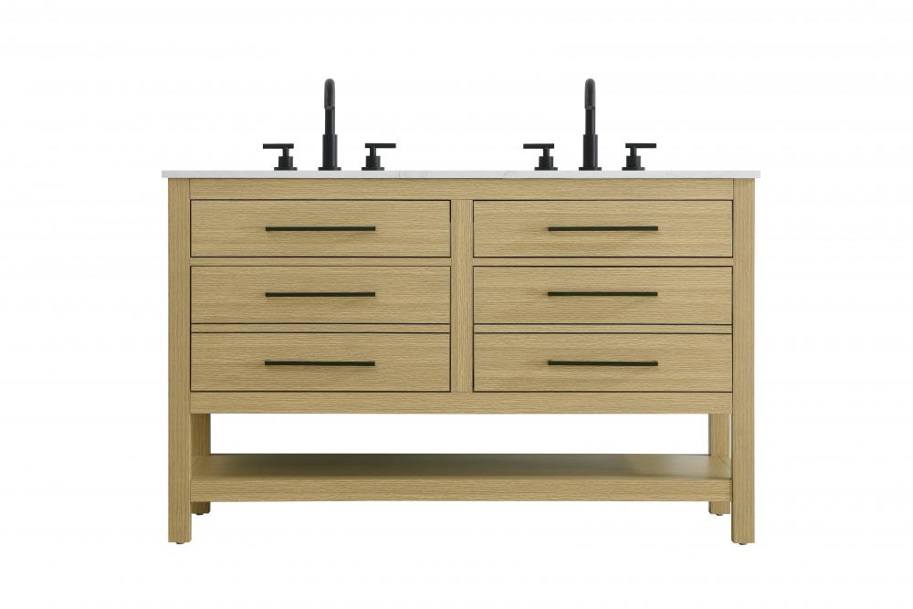 60 inch Double Bathroom Vanity in Honey Brown