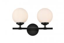 Elegant LD7301W15BLK - Ansley 2 Light Black and Frosted White Bath Sconce
