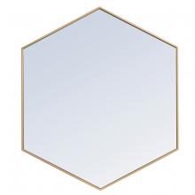 Elegant MR4541BR - Metal Frame HexAgon Mirror 41 Inch in Brass