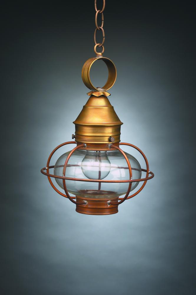 Caged Onion Hanging Antique Copper Medium Base Socket Clear Seedy Glass